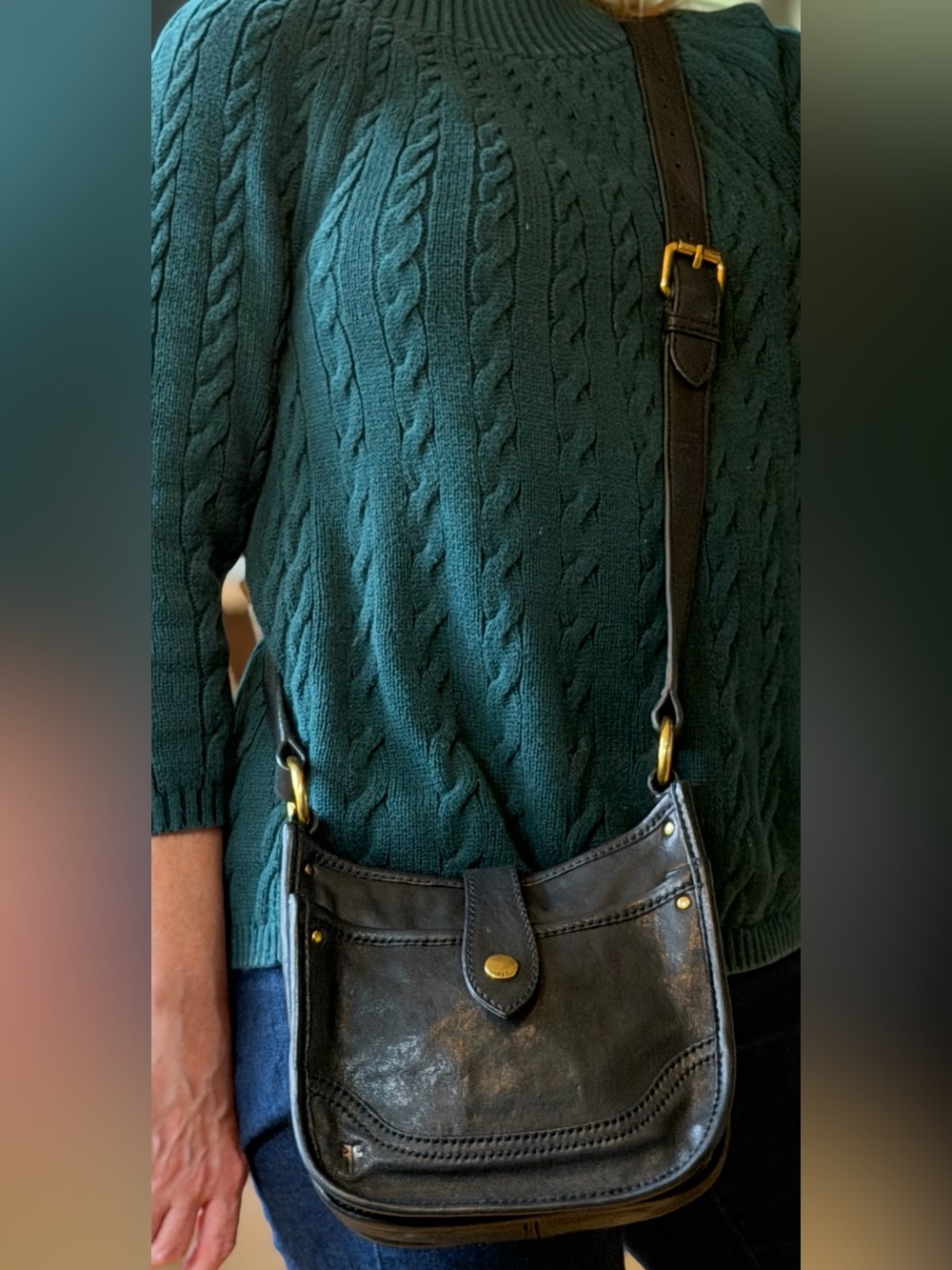 Frye Moto Madison North South Mini Leather Crossbody Bag Black